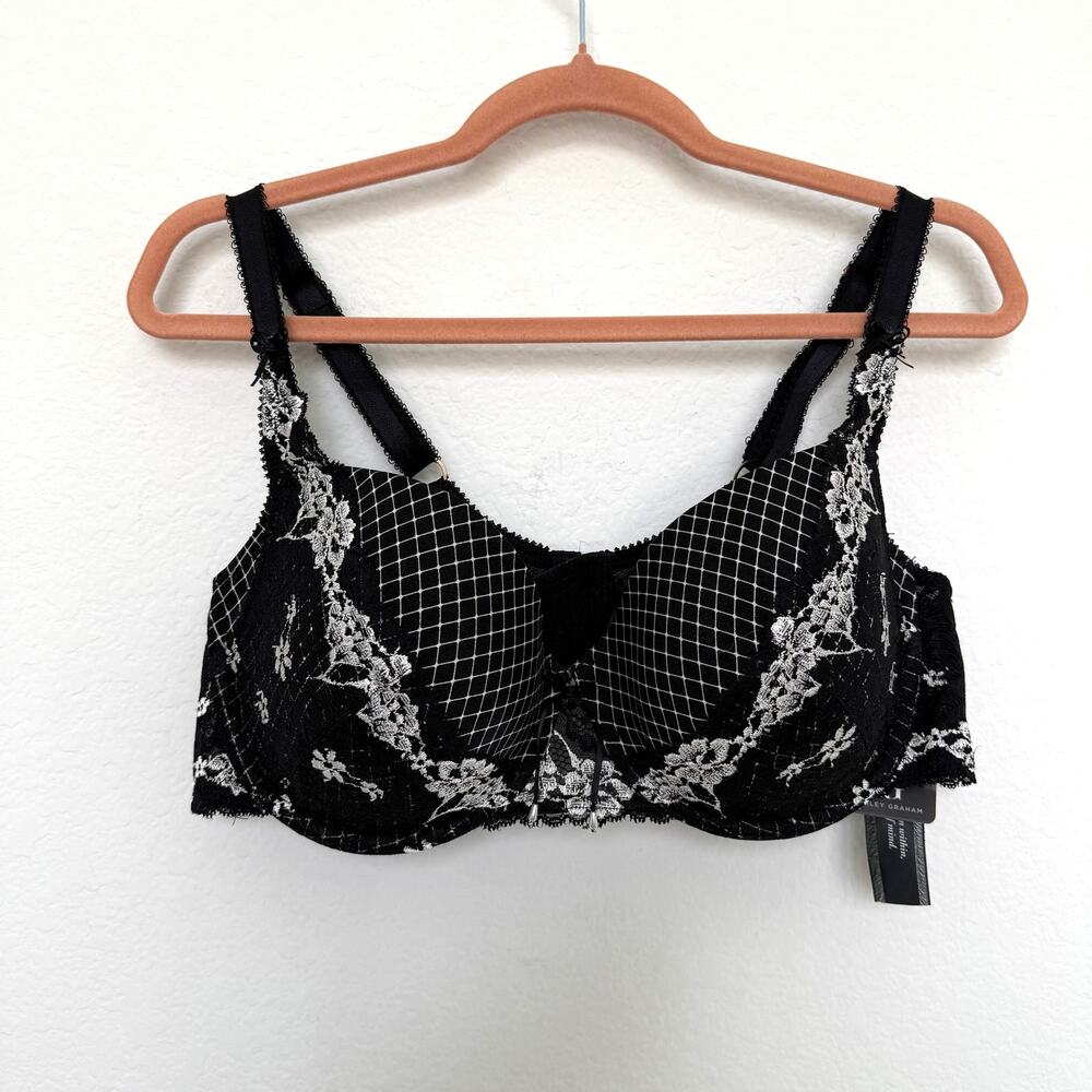 Ashley Graham Womens Bra Sz 38DD Black Lace Sheer Embroidered‎ Romantic Coquette